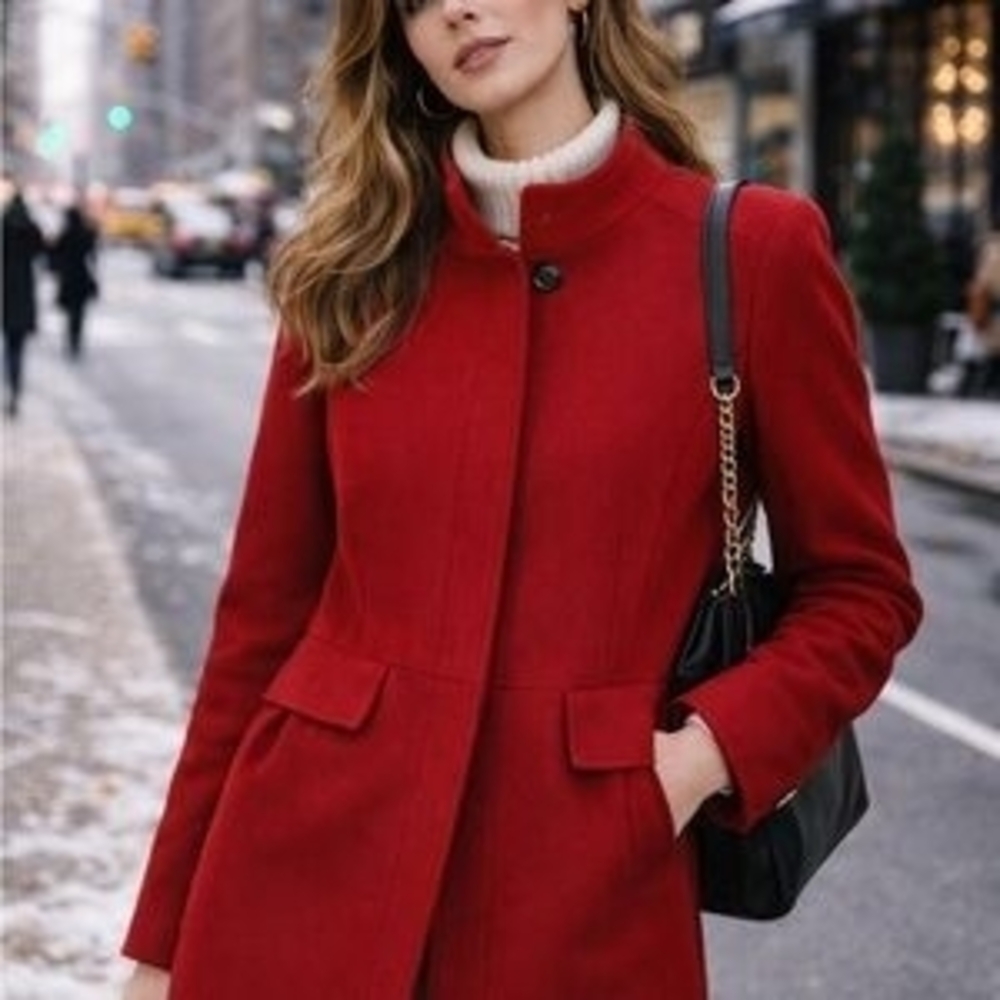 Banana Republic Vibrant Red Italian Wool Blend Button Front Peacoat